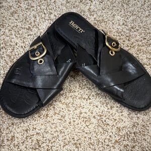 Born Women's Black Sandals with Gold Buckles